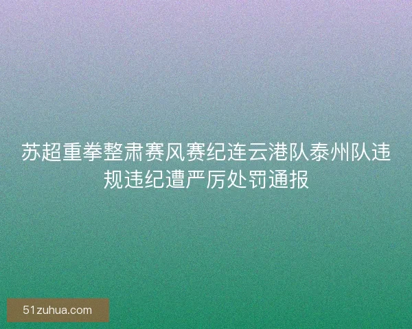 苏超重拳整肃赛风赛纪连云港队泰州队违规违纪遭严厉处罚通报